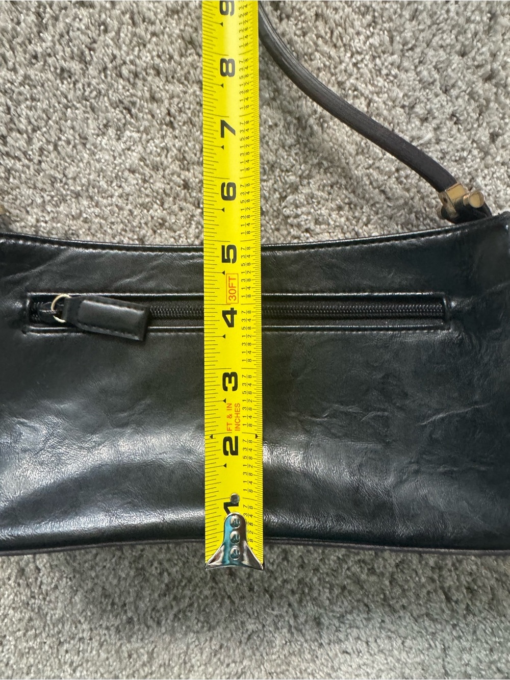 Vintage Black Shoulder Bag with Front Zip Pocket